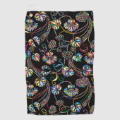 Antikes Blumenmuster Mehrfarbigkeit auf schwarz Golfhandtuch (Vorderseite)