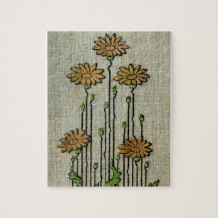 Antikes Blumenmuster mit Gartendaisy-Blumen Puzzle