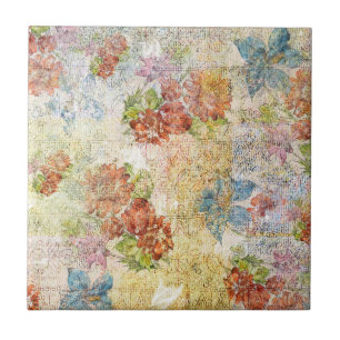 Antikes Blumenmuster mit Gebrauchsspuren Fliese