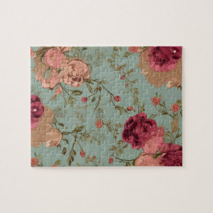 Antikes Blumenmuster mit pastellfarbenen Blumen Puzzle