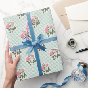 Antikes Blumenmuster mit rosa Rosen und grünen Str Geschenkpapier