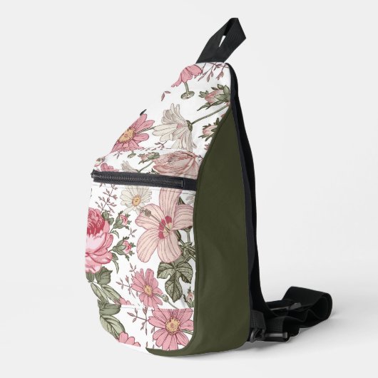 Antikes Blumenmuster mit Rosen Crossbody Bag (Rechte Ecke)