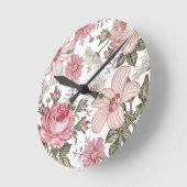 Antikes Blumenmuster mit Rosen Runde Wanduhr (Winkel)