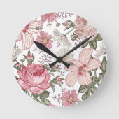 Antikes Blumenmuster mit Rosen Runde Wanduhr (Vorderseite)