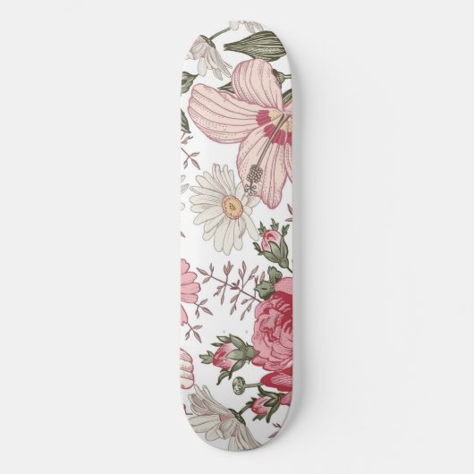 Antikes Blumenmuster mit Rosen Skateboard (Vorderseite)