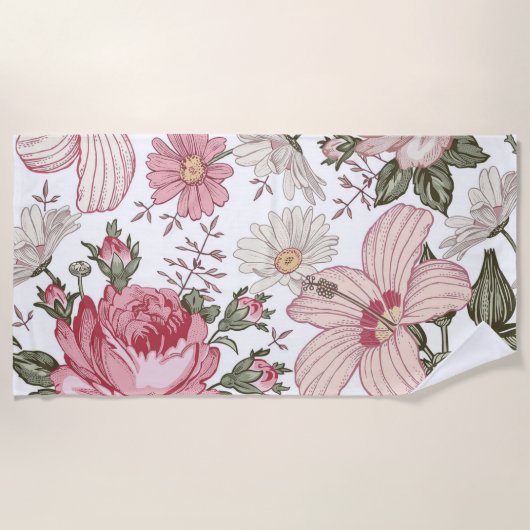 Antikes Blumenmuster mit Rosen Strandtuch (Vorderseite)