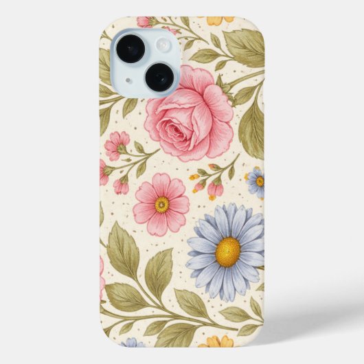 Antikes Blumenmuster mit Rosen und Gänseblümchen Case-Mate iPhone Hülle (Rückseite)