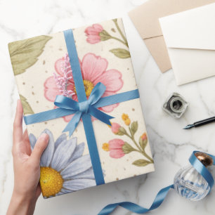Antikes Blumenmuster mit Rosen und Gänseblümchen Geschenkpapier