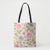 Antikes Blumenmuster mit Rosen und Gänseblümchen Tasche (Vorderseite)