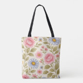 Antikes Blumenmuster mit Rosen und Gänseblümchen Tasche (Rückseite)