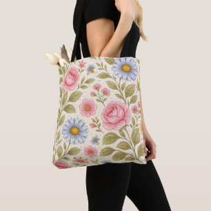 Antikes Blumenmuster mit Rosen und Gänseblümchen Tasche