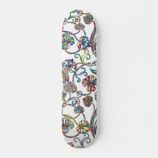 Antikes Blumenmuster Multi Color auf Weiß Skateboard (Vorne)