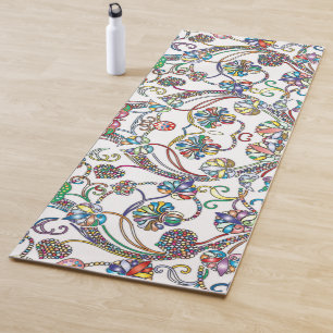 Antikes Blumenmuster Multi Color auf Weiß Yogamatte