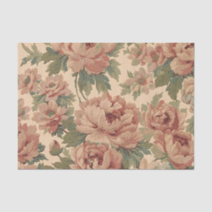 Antikes Blumenmuster Pfirsichrosen und Grün Seidenpapier
