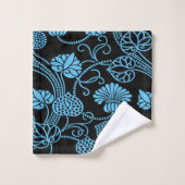 Antikes Blumenmuster Schwarz auf blau Badhandtuch Set (Waschlappen)