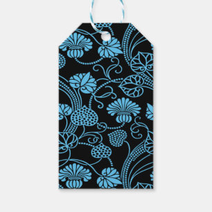 Antikes Blumenmuster Schwarz auf Blau Geschenkanhänger