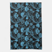 Antikes Blumenmuster Schwarz auf blau Geschirrtuch (Vertikal)