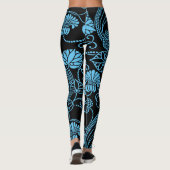 Antikes Blumenmuster Schwarz auf blau Leggings (Rückseite)