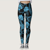 Antikes Blumenmuster Schwarz auf blau Leggings (Vorderseite)