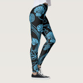 Antikes Blumenmuster Schwarz auf blau Leggings (Rechts)