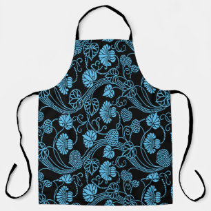 Antikes Blumenmuster Schwarz auf Blau Schürze