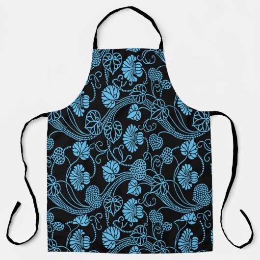 Antikes Blumenmuster Schwarz auf blau Schürze (Vorderseite)