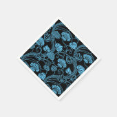 Antikes Blumenmuster Schwarz auf blau Serviette (Ecke)