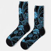 Antikes Blumenmuster Schwarz auf blau Socken (Linkes Detail)
