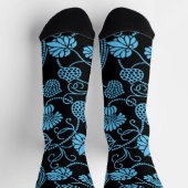 Antikes Blumenmuster Schwarz auf blau Socken (Oben)