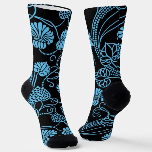 Antikes Blumenmuster Schwarz auf blau Socken (Gewinkelt)