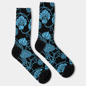 Antikes Blumenmuster Schwarz auf blau Socken (Rechts)