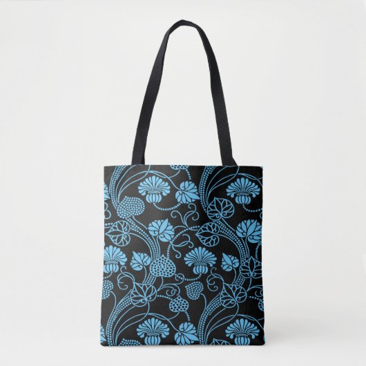 Antikes Blumenmuster Schwarz auf blau Tasche (Vorderseite)