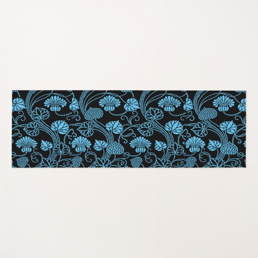 Antikes Blumenmuster Schwarz auf blau Yogamatte (Vorderseite (Horizontal))