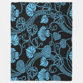 Antikes Blumenmuster Schwarz auf blaue Fleece Blan (Vorderseite)