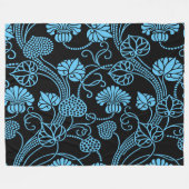 Antikes Blumenmuster Schwarz auf blaue Fleece Blan (Vorderseite (Horizontal))