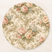 Antikes Blumenmuster Tapete Runder Pappuntersetzer (Vorderseite)