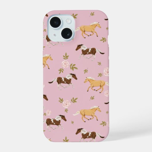 Antikes Blumenpferd-Muster iPhone 15 Hülle (Rückseite)
