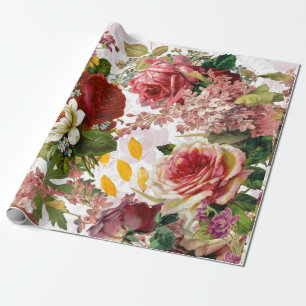 Antikes Blumenrosen-Collage-Geschenkpapier Geschenkpapier
