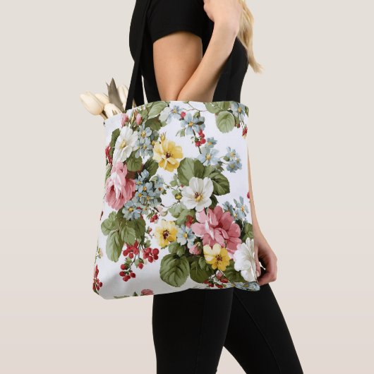 Antikes Blumenstraußmuster für Cottage Tasche (Von Nahem)