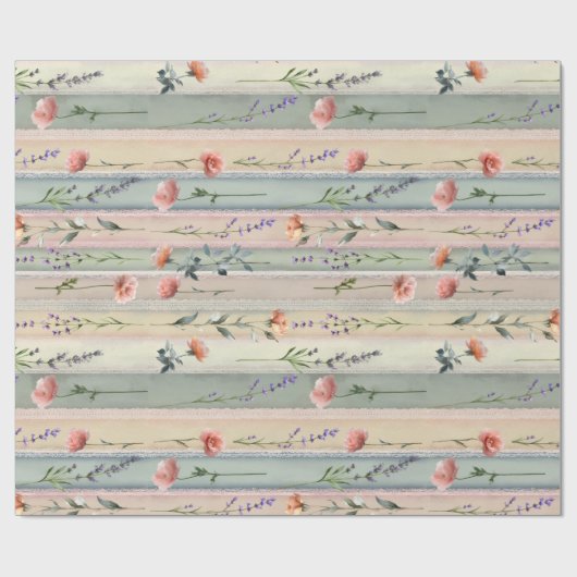 Antikes Blumenstreifenmuster Geschenkpapier (Flach)