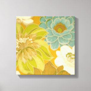 Antikes Blumenwallpaper, Türkis Grün & Braun Leinwanddruck