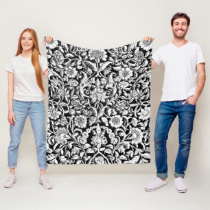 Antikes Blumenweiß in Schwarz Fleecedecke