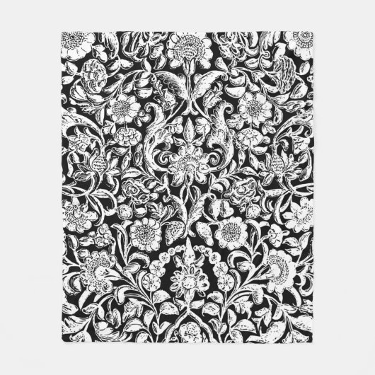 Antikes Blumenweiß in Schwarz Fleecedecke (Vorderseite)