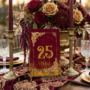 Antikes Bordeauxrot und Gold Elegant Tischnummer