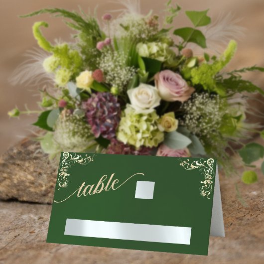 Antikes Border & Herz Monogramm - Smaragd Platzkarte