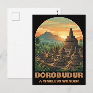 Antikes Borobudur-Tempel Indonesien Sonnenaufgang Postkarte