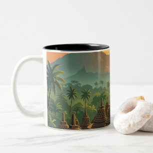 Antikes Borobudur-Tempel Indonesien Sonnenaufgang  Zweifarbige Tasse