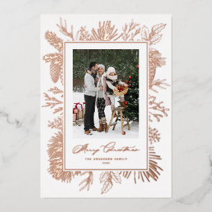Antikes Botanik-Rahmen-Weihnachtsfoto Rosenvergold Folien Feiertagskarte
