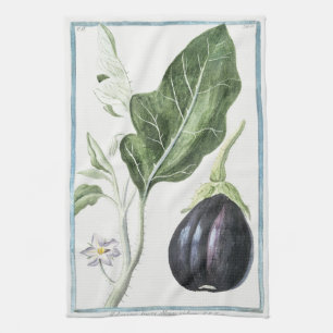 Antikes botanisches Aubergine-Küchentuch Geschirrtuch