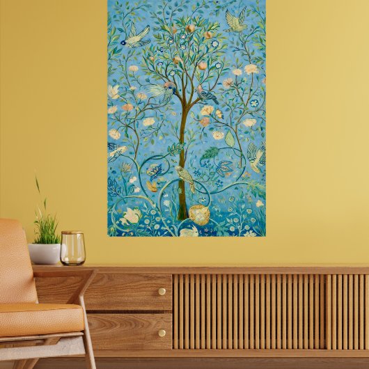 Antikes botanisches Baum des Lebens mit Vögeln Poster (Wohnzimmer 2)